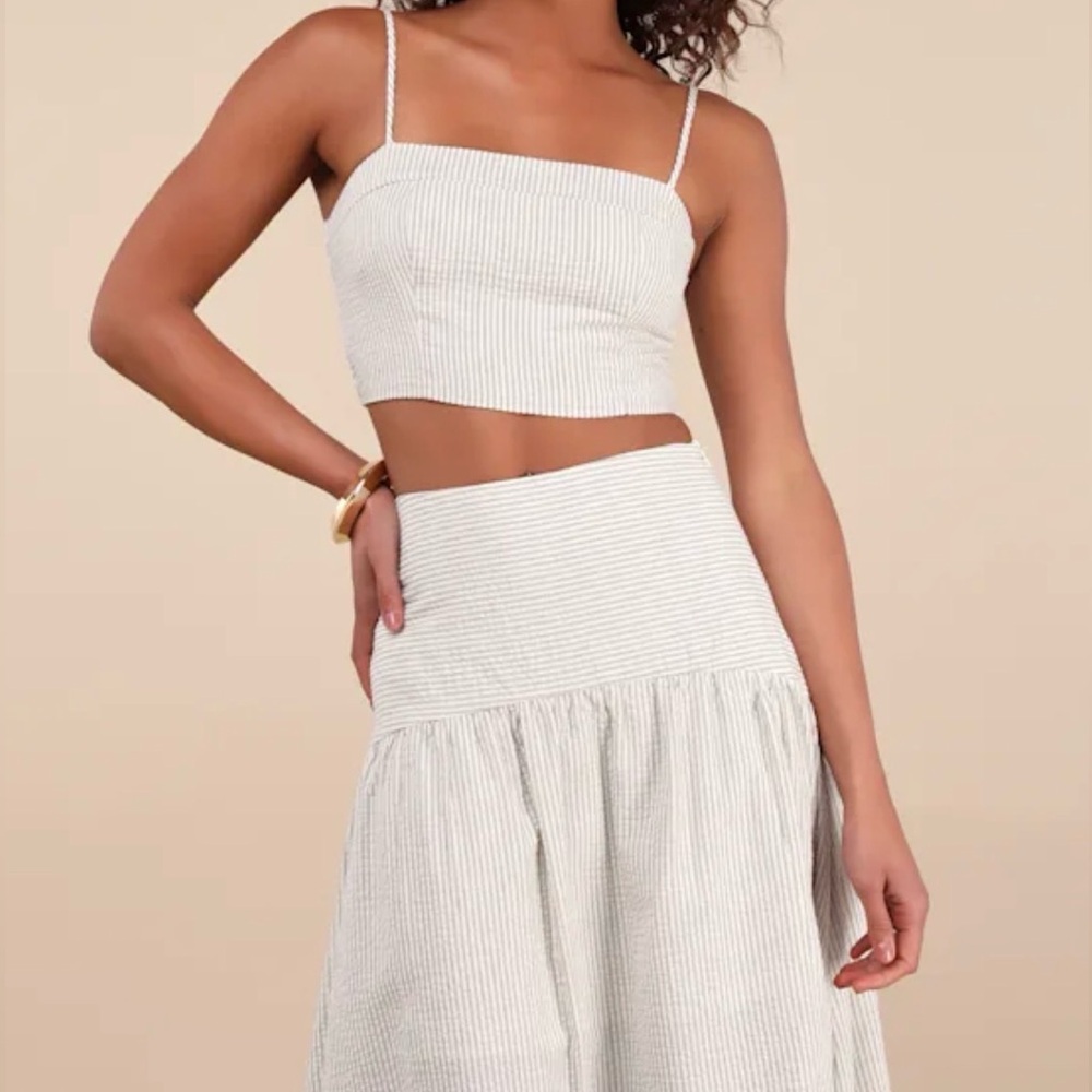Lulu's Striped Cream and White Crop Top